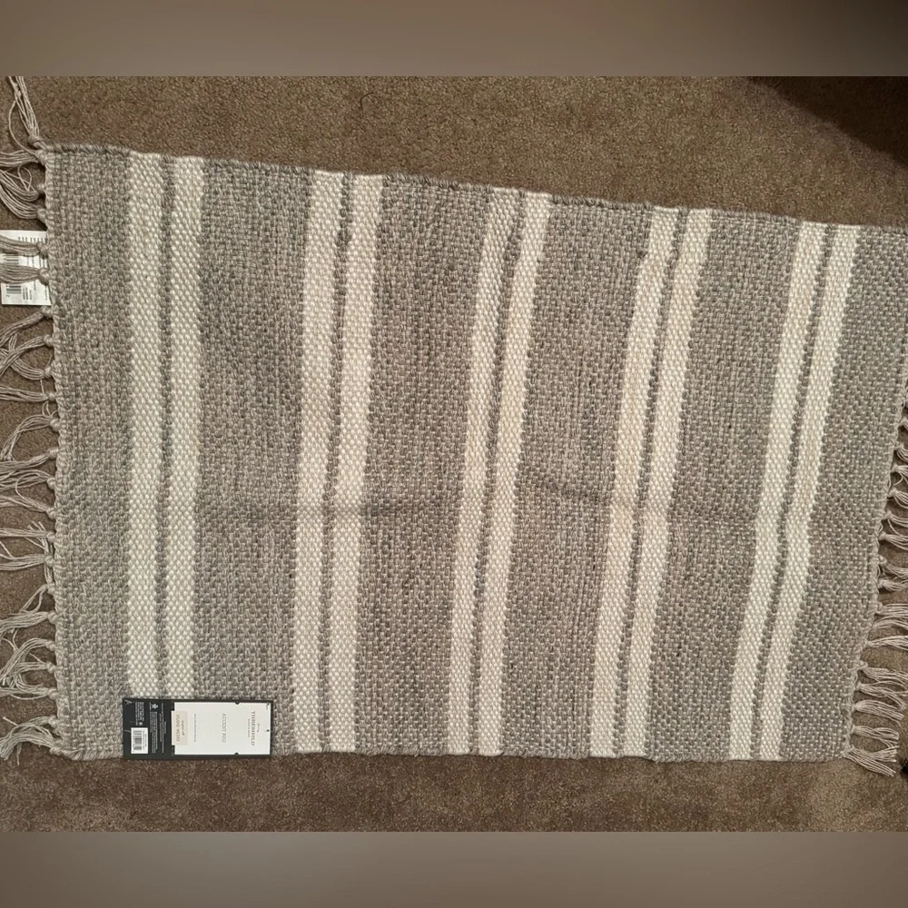 NWT Studio McGee Gray and Cream Striped accent rug 25in by 38 in